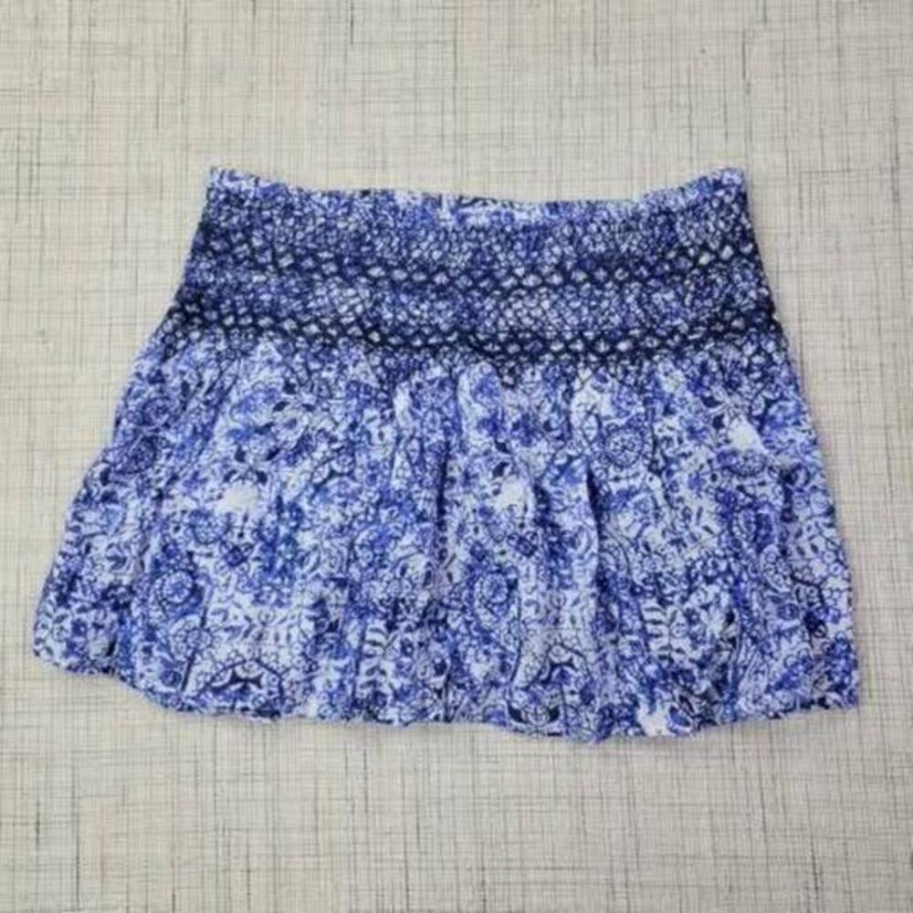 Scoop NYC Women's Blue Flared Crinkle‎ Fabric Mini Skirt Size Small